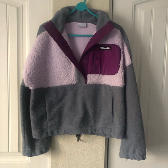 Great Condition Womens Columbia Lodge Sherpa Fleece Pullover Jacket M Gray - Picture 2 of 5